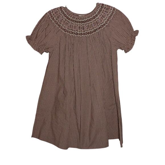 Rosalina Collections Girls' 2T Brown Vintage Toddler Puff Sleeve Smocked Dress - Picture 1 of 11